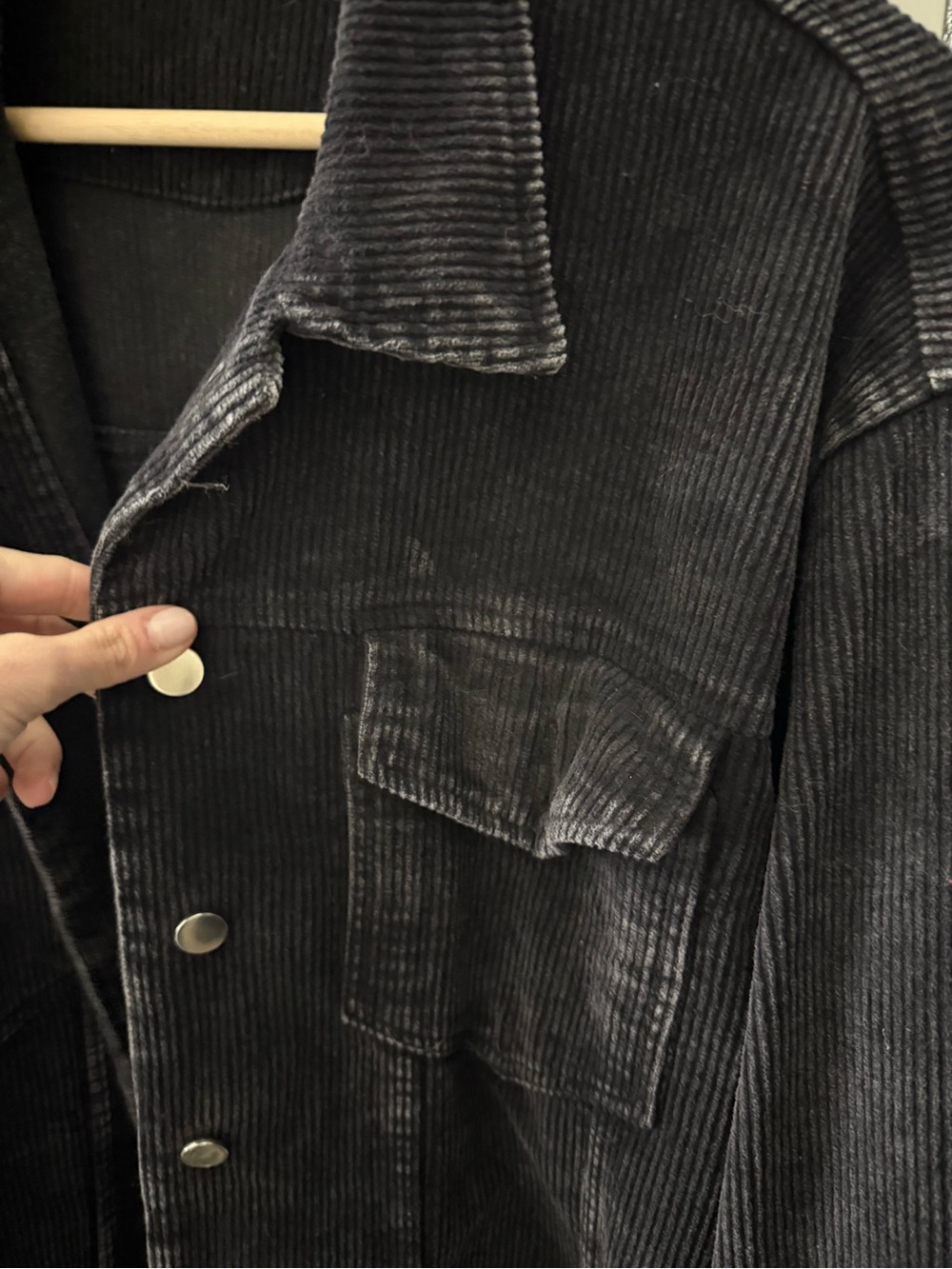 Women's Oversized Button Down Corduroy Shirt Jacket Coat Washed Retro Shacket - Picture 7 of 12